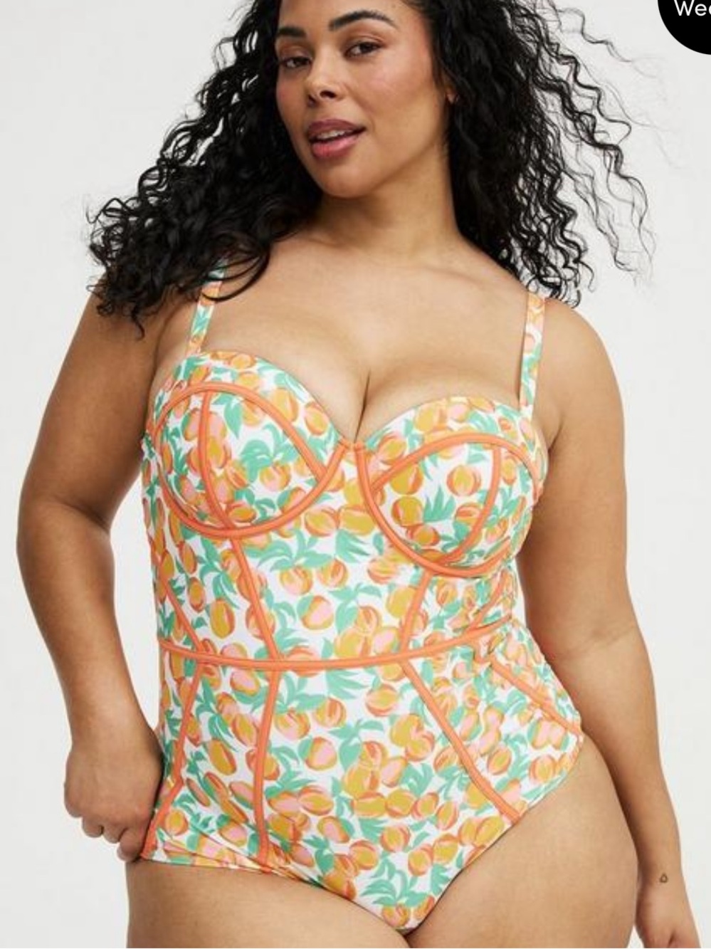 torrid Size 3 DD/F Slim Fix Peach Print Underwire One Piece Swimsuit NWT
